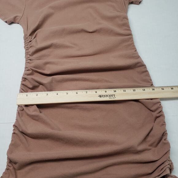Full Tilt Ruched Mini Dress Womens Small Brown Stretch Bodycon Short Sleeve - Picture 13 of 16